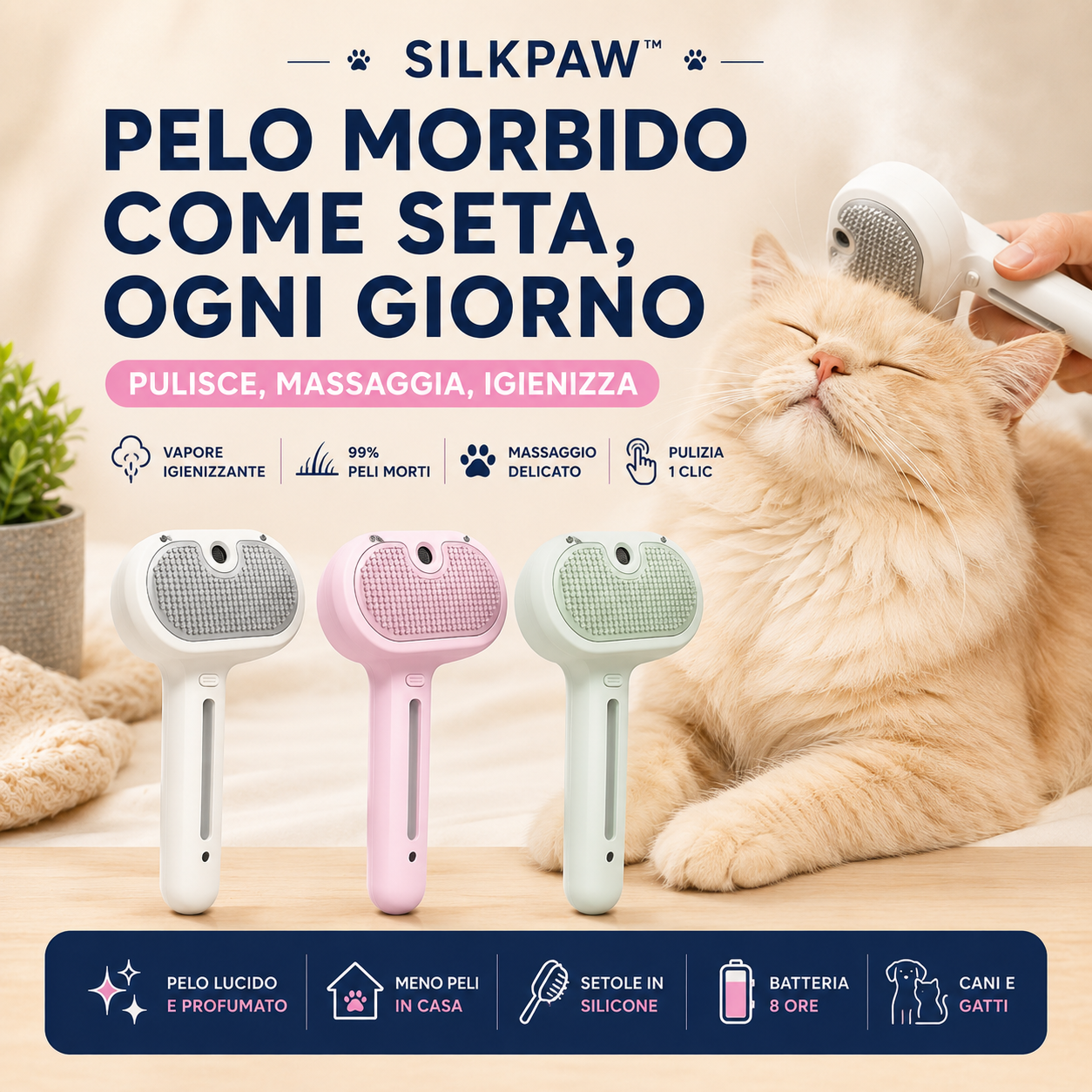 SilkPaw™ | Spazzola a Vapore 3 in 1 per Cani e Gatti