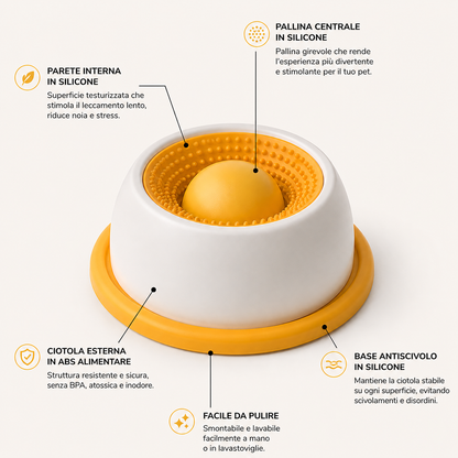LickyBowl™ | Ciotola Interattiva Anti-Noia per Cani e Gatti