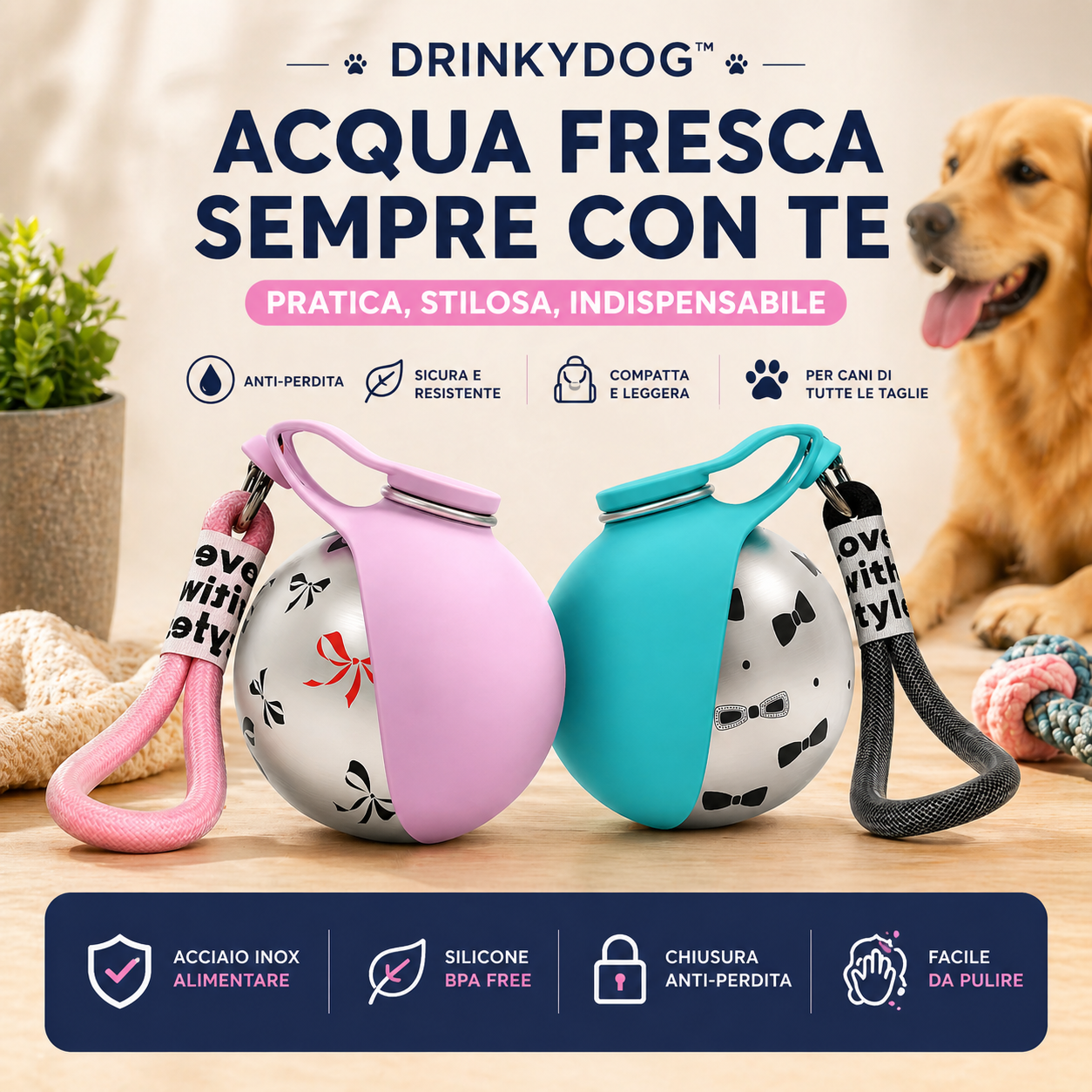 DrinkyDog™ | Borraccia Portatile 2 in 1 per Cani