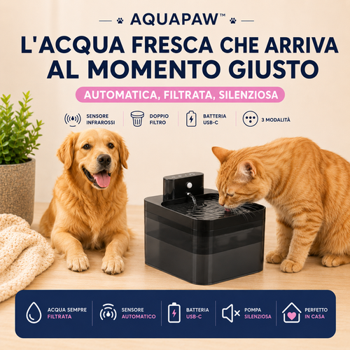 AquaPaw™ | Fontanella Automatica con Sensore per Cani e Gatti